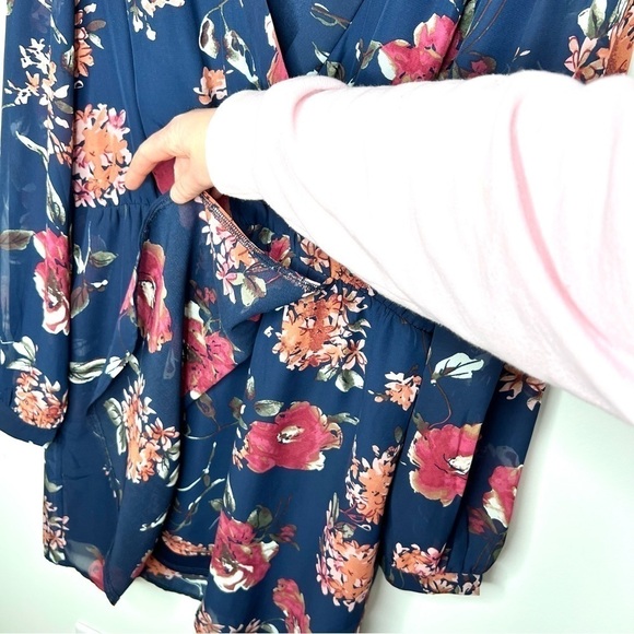 Lulus Pretty Pretender Navy Floral Print Long Sleeve Faux Wrap Dress Size Medium - Picture 9 of 17